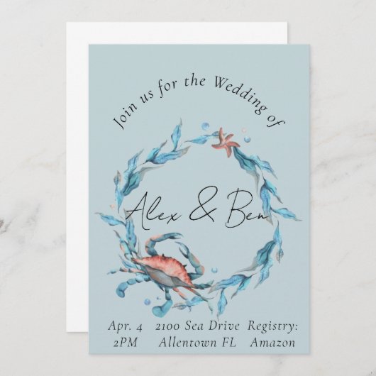 Océan des invitations de mariage à thème pour le m (Devant / Derrière)