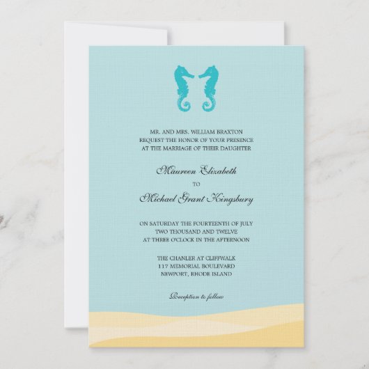 Ocean Double Seahorse Wedding Invitations Kaart (Voorkant)