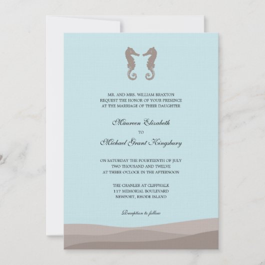 Ocean Double Seahorse Wedding Invitations Kaart (Voorkant)