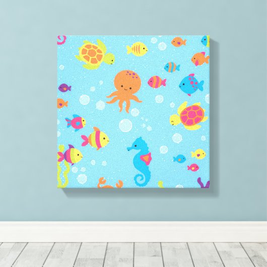 Ocean Dreams Turtle and Fish Canvas Print (Insitu (Houten vloer))