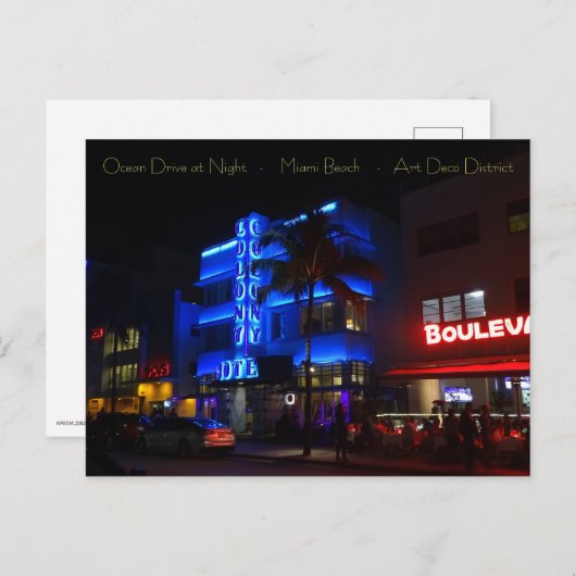 Ocean Drive Miami Beach Art Deco District at Night Briefkaart (Voorkant / Achterkant)