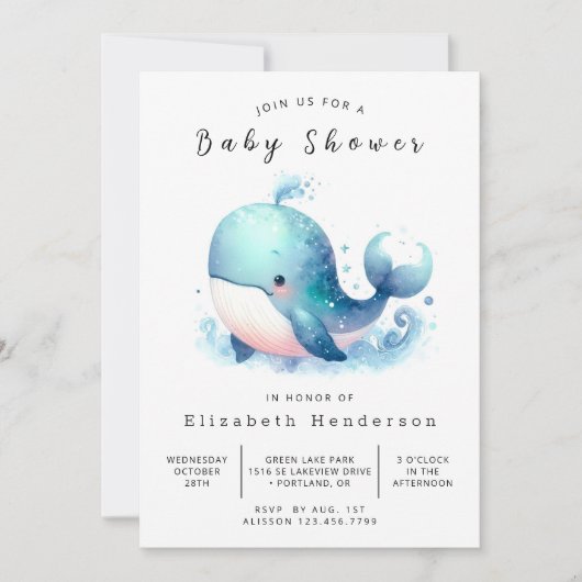 Ocean Editable Whale Baby shower Kaart (Voorkant)