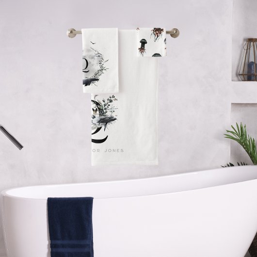 Océan Élégant | Monogramme de baleine à l'aquarell