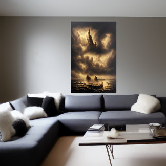 Océan et un château dans le ciel | AI Art Poster