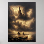 Océan et un château dans le ciel | AI Art Poster (Devant)