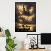 Océan et un château dans le ciel | AI Art Poster (Bureau à domicile)