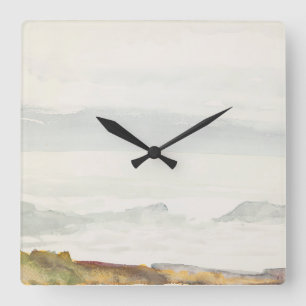 Ocean Fine Art Waterverf Landscape Light Grey Vierkante Klok