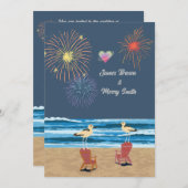 Ocean Fireworks Night Beach Seagulls Weddenschap Kaart (Voorkant / Achterkant)