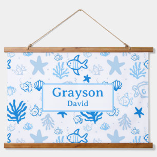 Ocean Fish Custom Naam Kwekerij Jongens Room Art Hangend Wandkleed