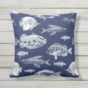 Ocean Fish Marine Blauw Wit Outdoor Kussen