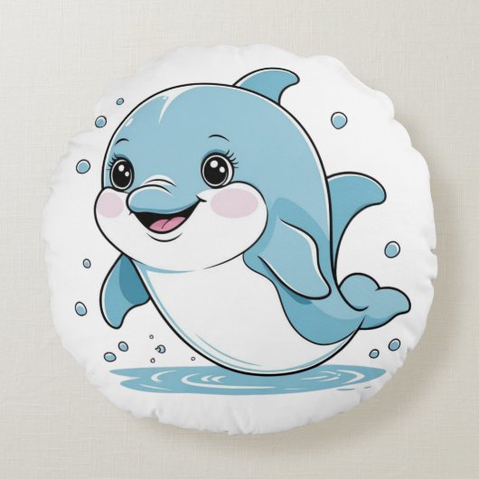 Ocean Friends Cute Sea Creatures Dolphin Rond Kussen (Voorkant)