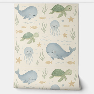 Ocean Friends Nursery Wallpaper – Walvissen, Schil Behang