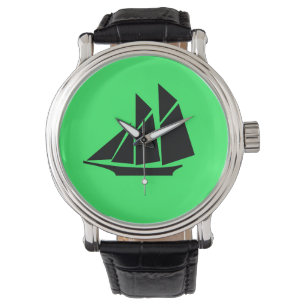 Ocean Glow_Black-on-Green Clipper Ship Horloge