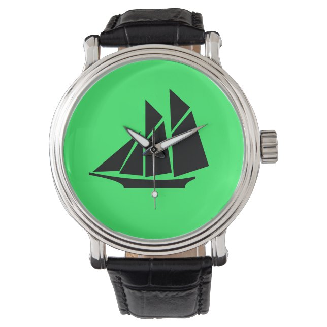 Ocean Glow_Black-on-Green Clipper Ship Horloge (Voorkant)