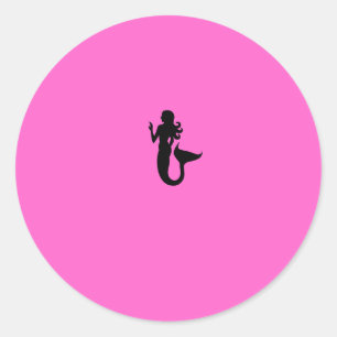 Ocean Glow_Black-on-Pink Mermaid Ronde Sticker