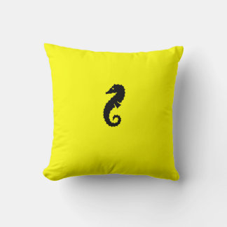Ocean Glow_Black-on-Yellow Seahorse Kussen