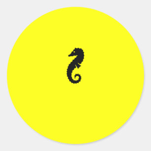 Ocean Glow_Black-on-Yellow Seahorse Ronde Sticker