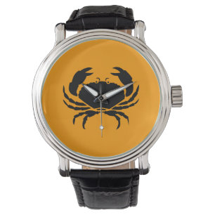 Ocean Glow_Black op Oranje krab Horloge