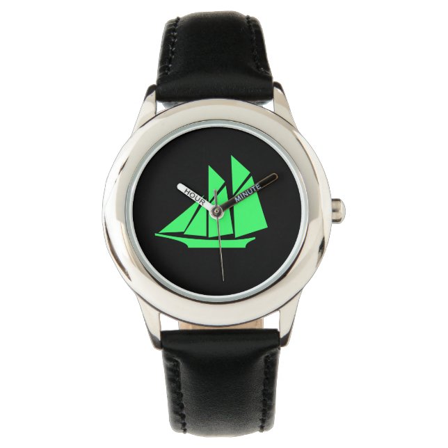 Ocean Glow_Green-on-Black Clipper Ship Horloge (Voorkant)