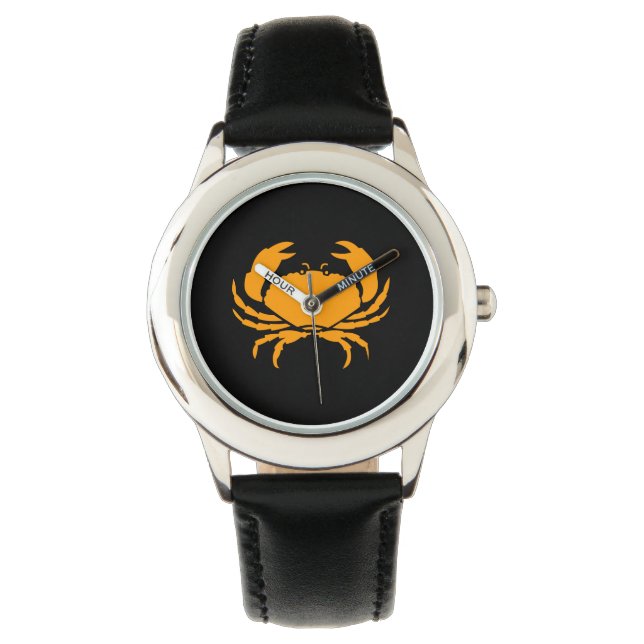 Ocean Glow_Oranje-on-Black Crab Horloge (Voorkant)
