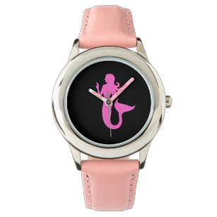 Ocean Glow_Pink-on-Black Mermaid Horloge