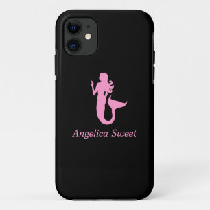 Ocean Glow_Pink-on-Black Mermaid_personalized iPhone 11 Hoesje
