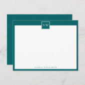 Ocean Green Monogram Single Bread Border Note Card Notitiekaartje (Voorkant / Achterkant)