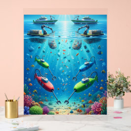 Ocean Guardians: AI Ships and Submarines Protectin Acryl Bord