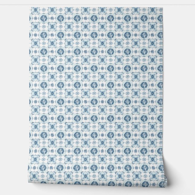 Ocean Harmony Tegels Mini zacht Blauwgroen, witte  Behang (Afrollen)