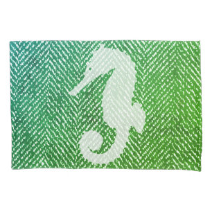 Ocean Hues Herringbone en White Seahorse Kussensloop