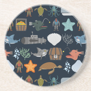 Ocean Inhabitants Patroon 1 Zandsteen Onderzetter