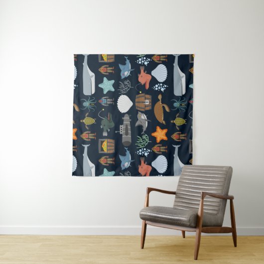 Ocean Inhabitants Pattern Wandkleed (In situ)