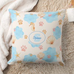 Ocean-Inspired Paw Print Patroon met zeepaardjes 2 Kussen
