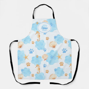 Ocean-Inspired Paw Print Patroon met zeepaardjes Schort