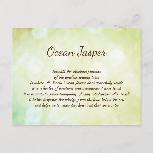 Ocean Jasper Cristal Design de guérison Carte post (Devant)