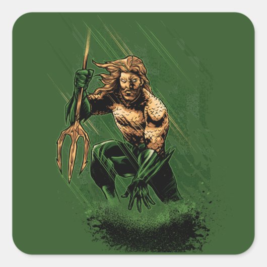 Ocean King Trident Warrior Dynamic Comic Art Vierkante Sticker (Voorkant)