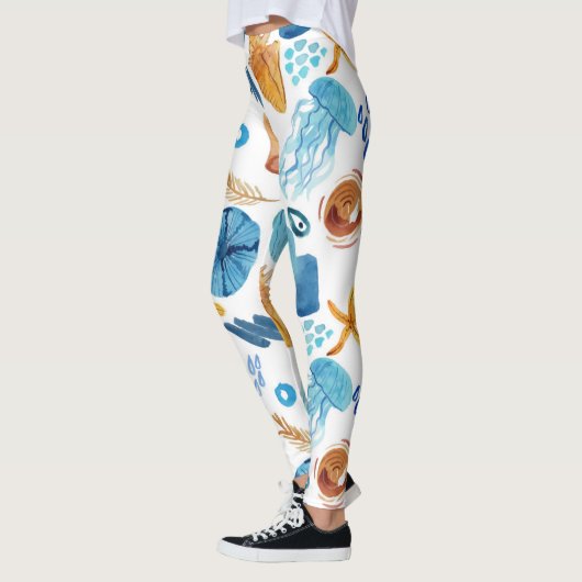 Ocean Life Seamless Pattern Leggings (Gauche)