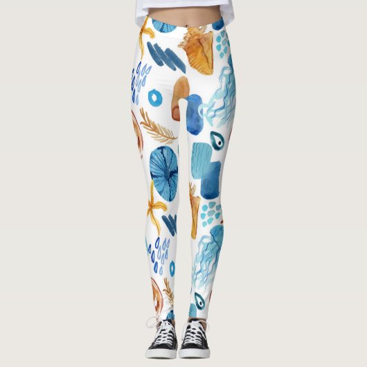 Ocean Life Seamless Pattern Leggings (Devant)