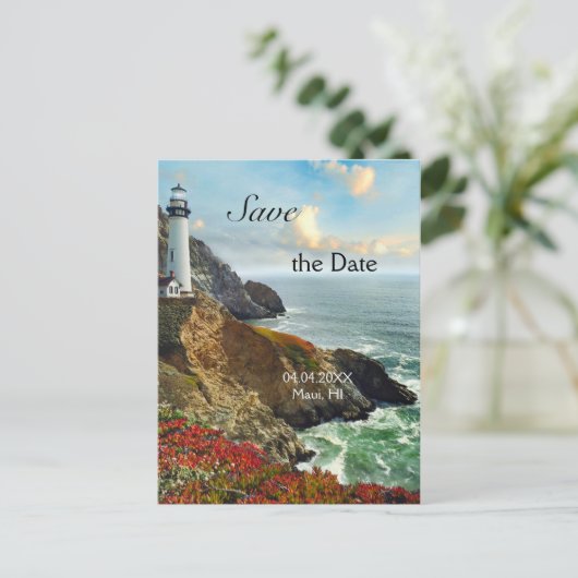 Ocean Lighthouse Save the Date Briefkaart (Staand voorkant)