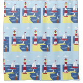 Ocean Lighthouse Seagull Beach Waves Sand Nautical Douchegordijn (Voorkant)
