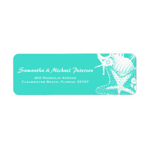 Ocean Love Blauwgroen Artsy Seashells Beach Weddin Etiket