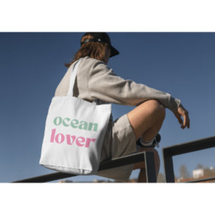 Ocean Lover Schattige Vrouwelijke Mint Groen en Ro Tote Bag