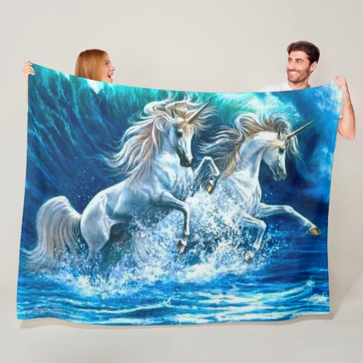 Ocean Magic Unicorn Waves Satin Fleece Deken (In situ)