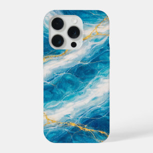 Ocean marmer met witte wervelingen en gouden aders iPhone 15 pro hoesje