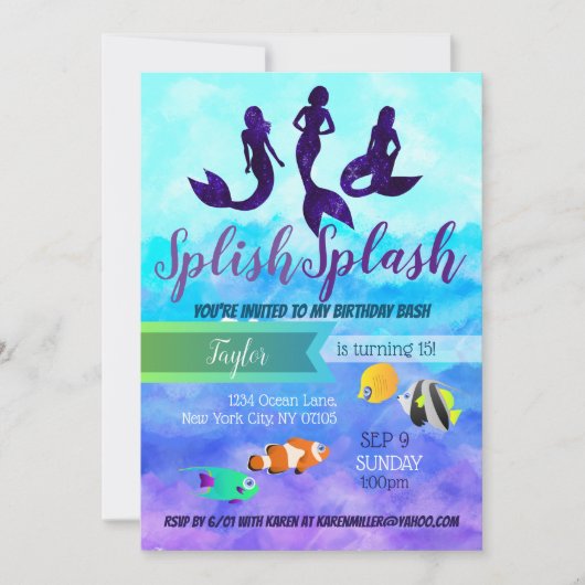 Ocean Mermaids Trio Invitations d'anniversaire (Devant)