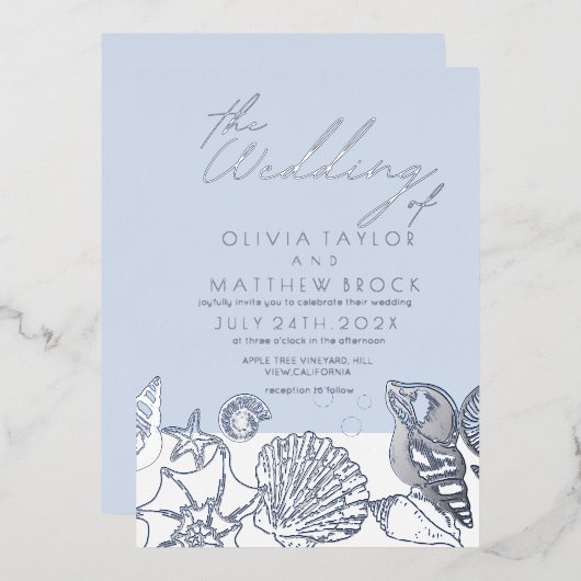 Ocean Modern Real Silver Faire-part de mariage (Recto/Verso)