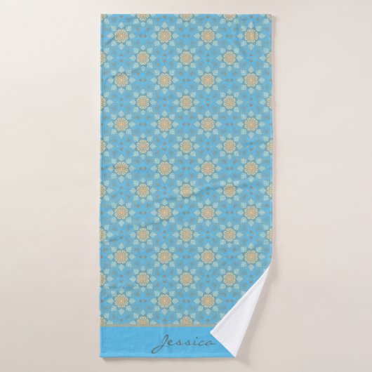 Océan moderne bleu Floral Mandala Motif bohémien (Serviette de bain)