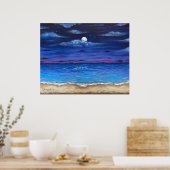 "Ocean Moon" Full Moon Beach Scene Poster Afdrukke (Keuken)