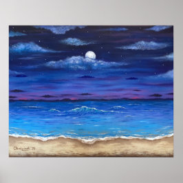 "Ocean Moon" Full Moon Beach Scene Poster Afdrukke