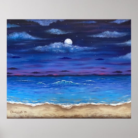 "Ocean Moon" Full Moon Beach Scene Poster Afdrukke (Voorkant)
